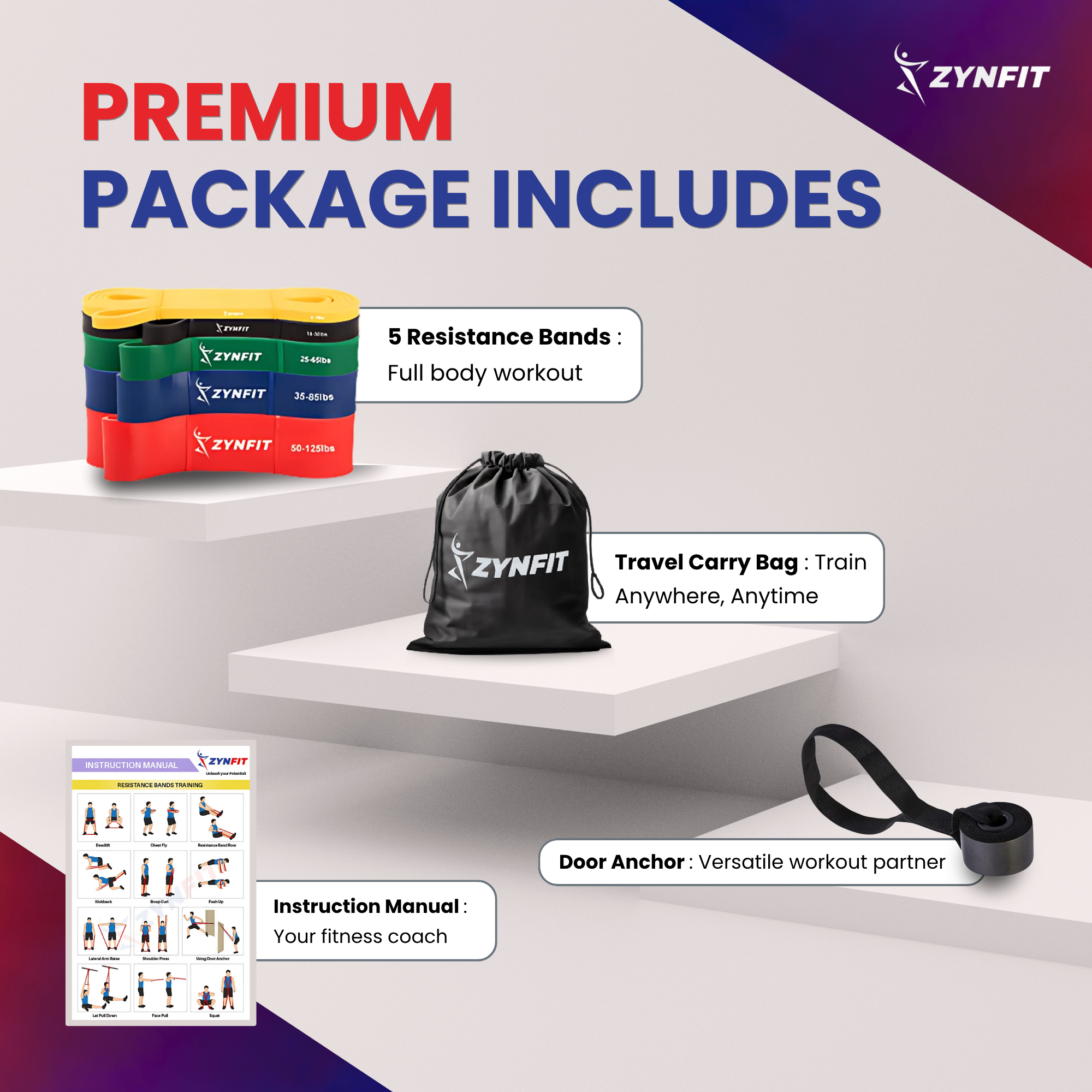 ZYNFIT Pull up Resistance Bands with Door Anchor