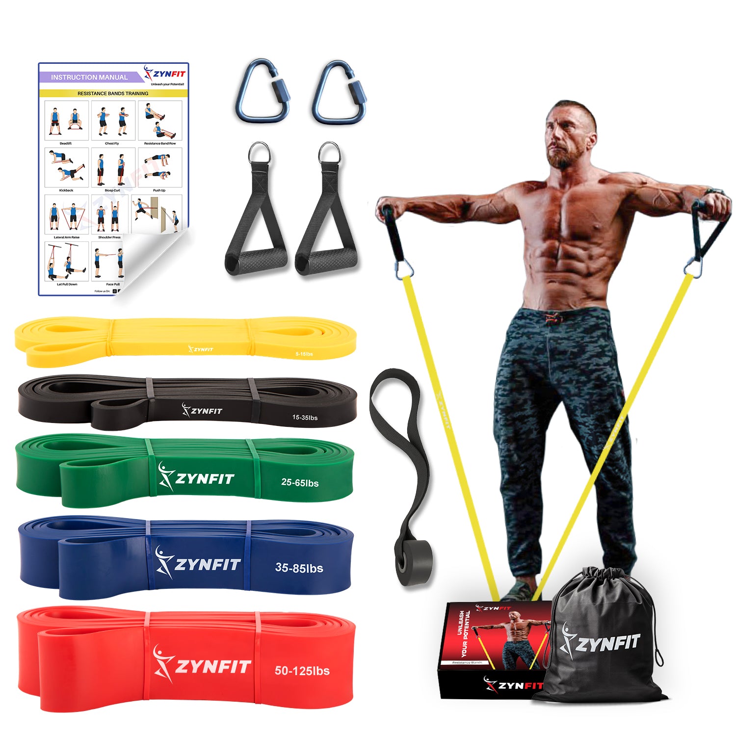 ZYNFIT Pull up Resistance Bands with Handles & Door Anchor