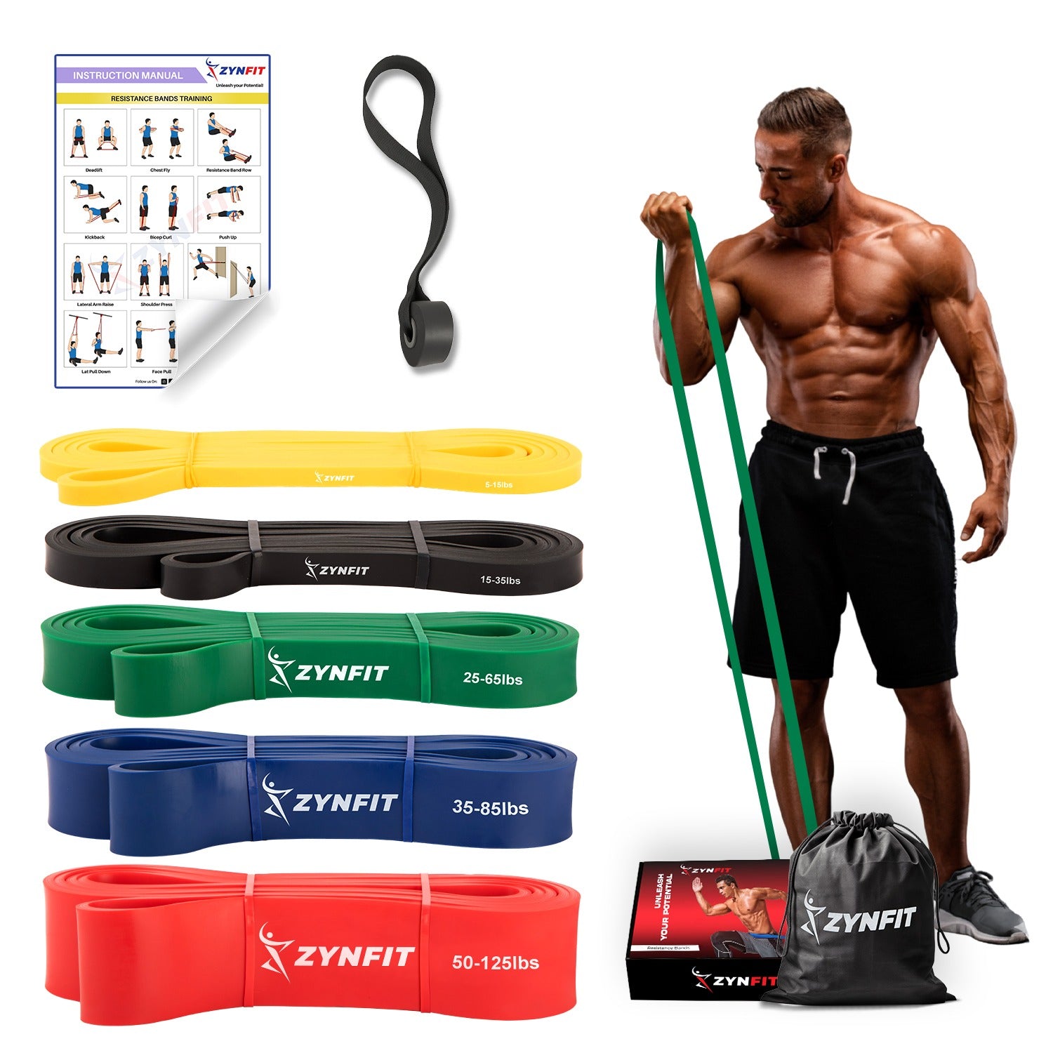 ZYNFIT Pull up Resistance Bands with Door Anchor