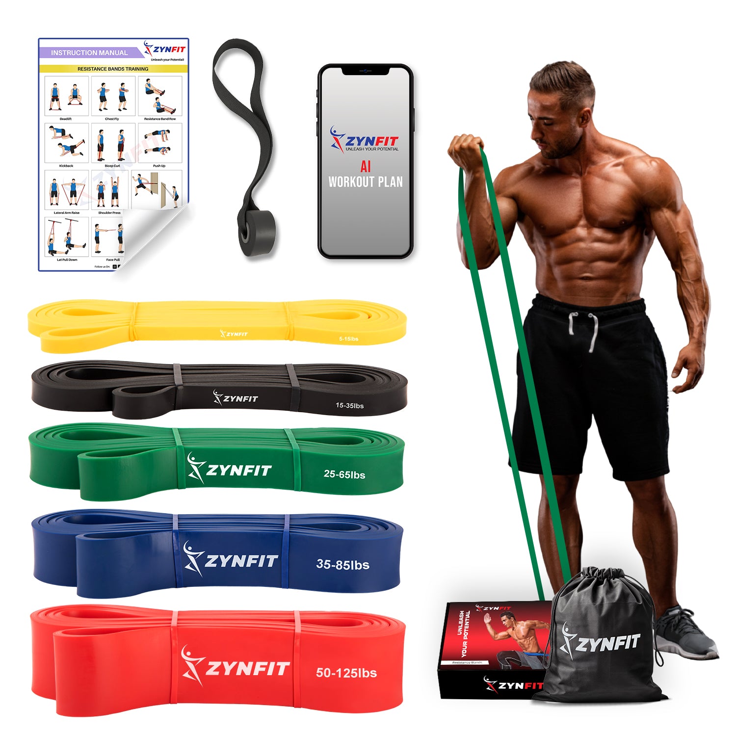 ZYNFIT Pull up Resistance Bands with Door Anchor